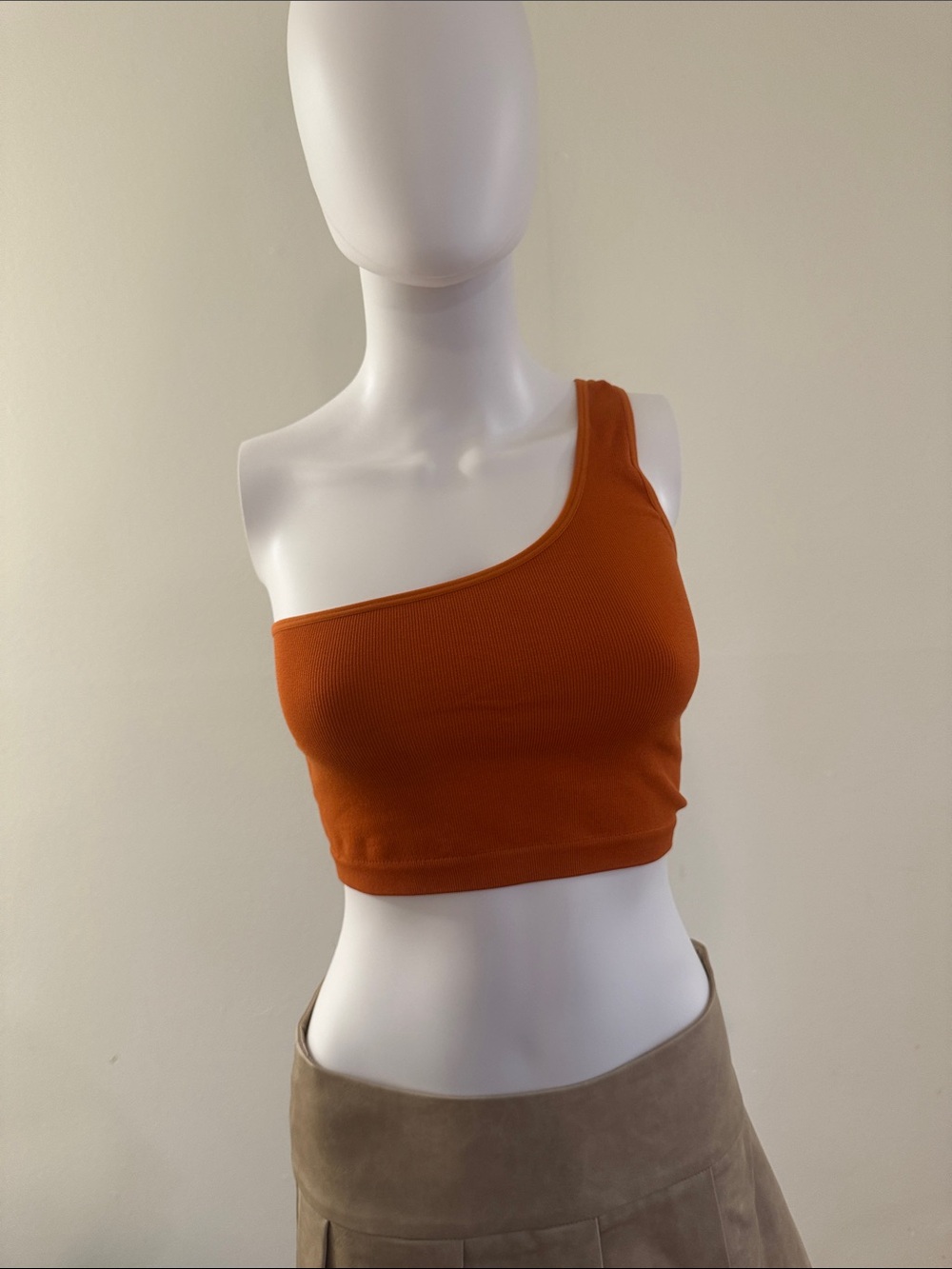 One-Shoulder Ribbed Crop Top in Burnt Orange